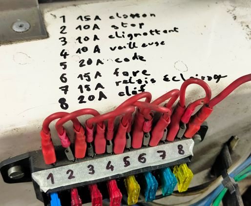 après j'ai identifié le rôle de tous les fusibles: