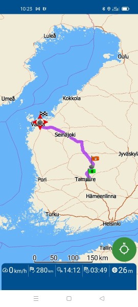 280 km entre Tampere et Vaasa