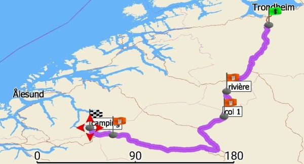 364 km aujourd'hui, avec la première partie, de la bonne route, puis pour finir, de la montage, avec la dernière descente sur le fiord à 10%