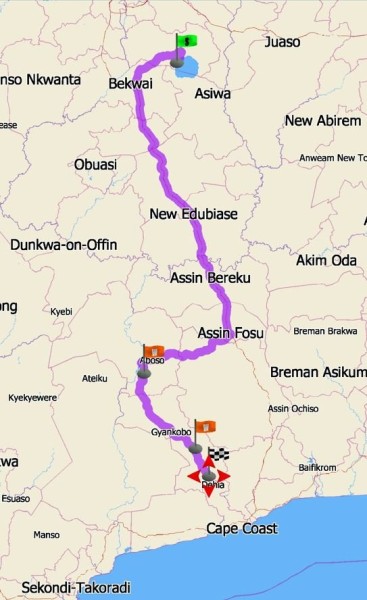 après plus de 1000 km parcouru depuis Ouaga, nous ne sommes plus très loin de la côte.