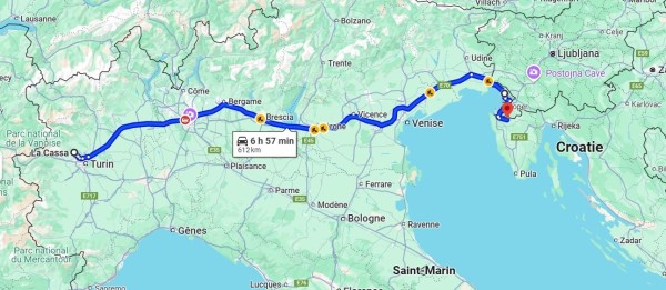 Bonjour,<br />Voici mon parcours d'hier. Après mon repas à Trieste, j'ai rapidement traversé les quelque km de Slovénie pour fini en Croatie.